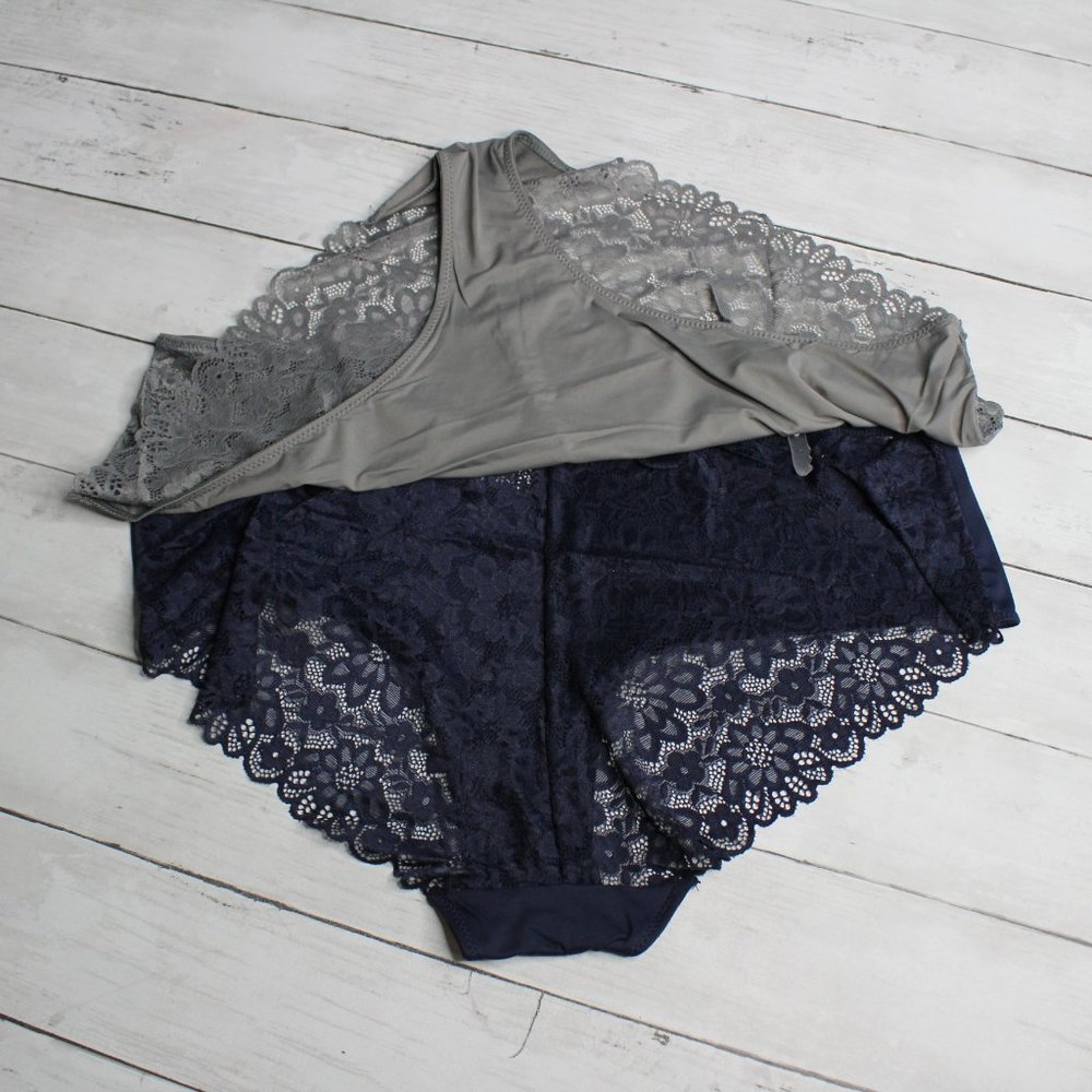 Rene Rofe Women's Lace Panties Set Plus Size 3X Navy Blue Gray - Picture 6 of 9